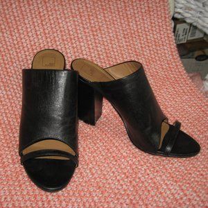 Black Leather High Heel Mule